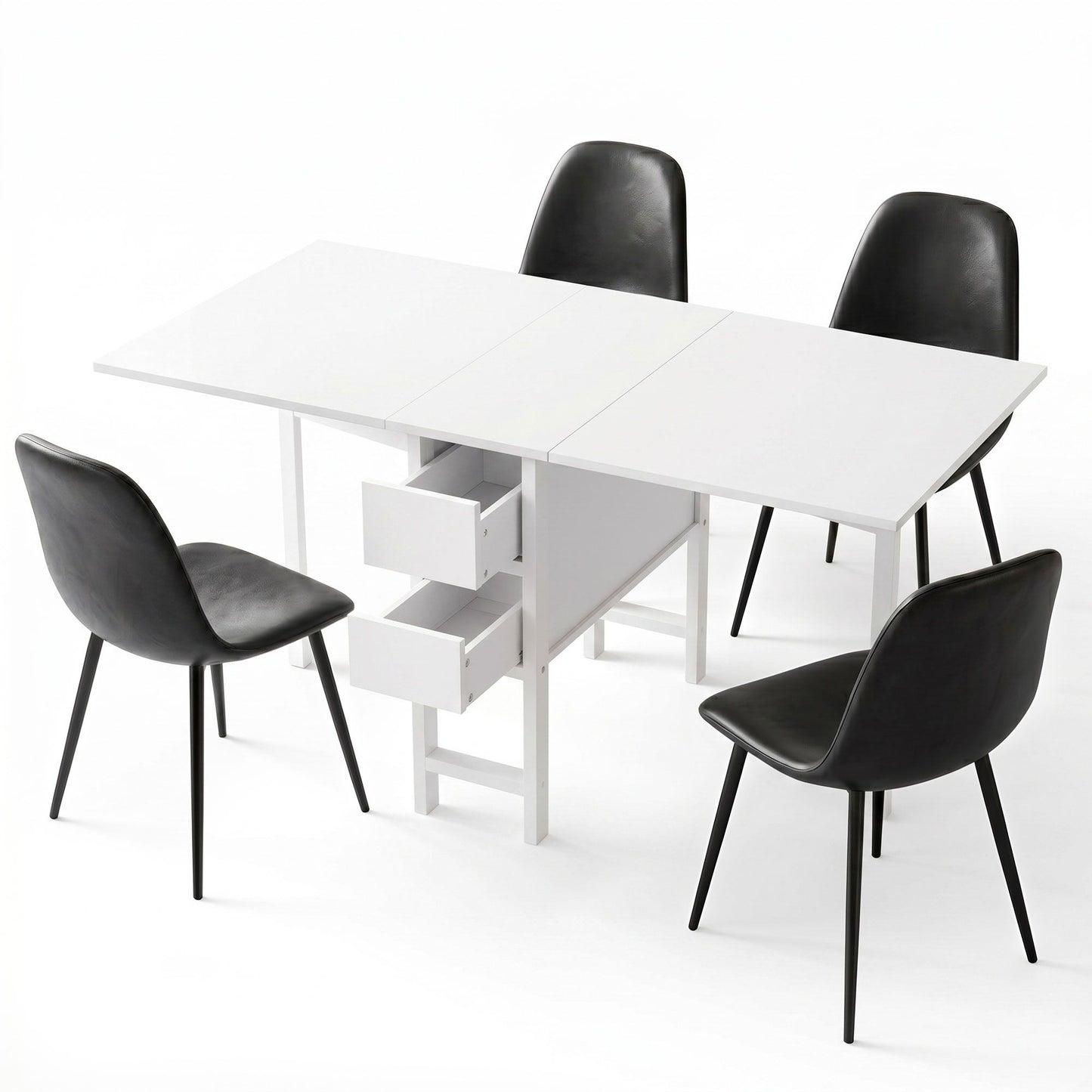 Artiss Dining Table and Chairs Set 5pcs Foldable with 2 Drawers Black and White