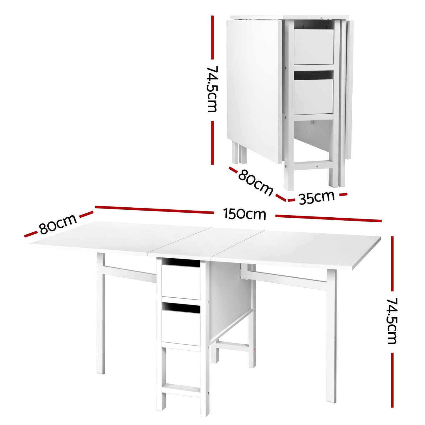 Artiss Dining Table and Chairs Set 5pcs Foldable with 2 Drawers Black and White