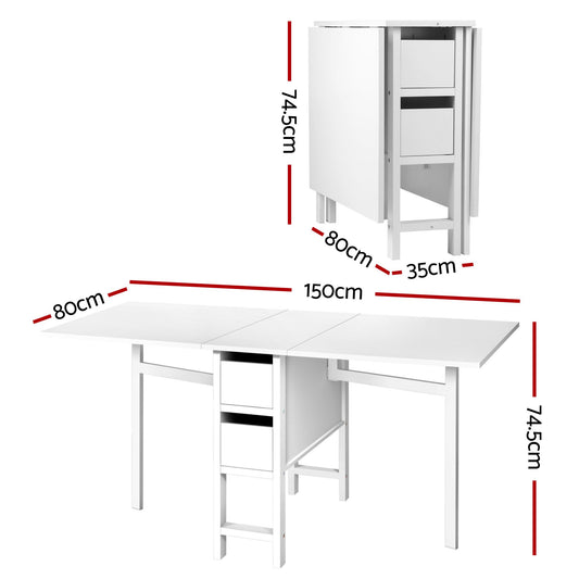 Dining Table and Chairs Set 5pcs Foldable with 2 Drawers Black and White