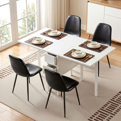 Artiss Dining Table and Chairs Set 5pcs Foldable with 2 Drawers Black and White