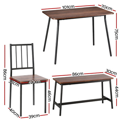 Artiss Dining Table and Chairs Set of 4 Bench Kitchen Furniture Rustic Brown