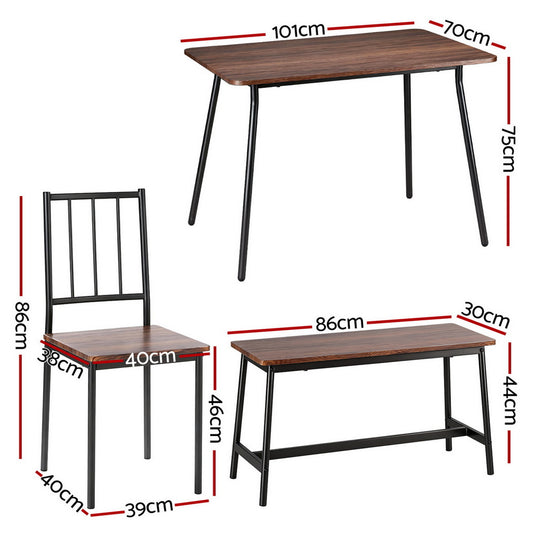 Dining Table and Chairs Set of 4 Bench Kitchen Furniture Rustic Brown