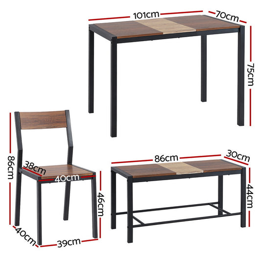 Dining Table and Chairs Set of 4 Bench Kitchen Furniture Rustic Brown