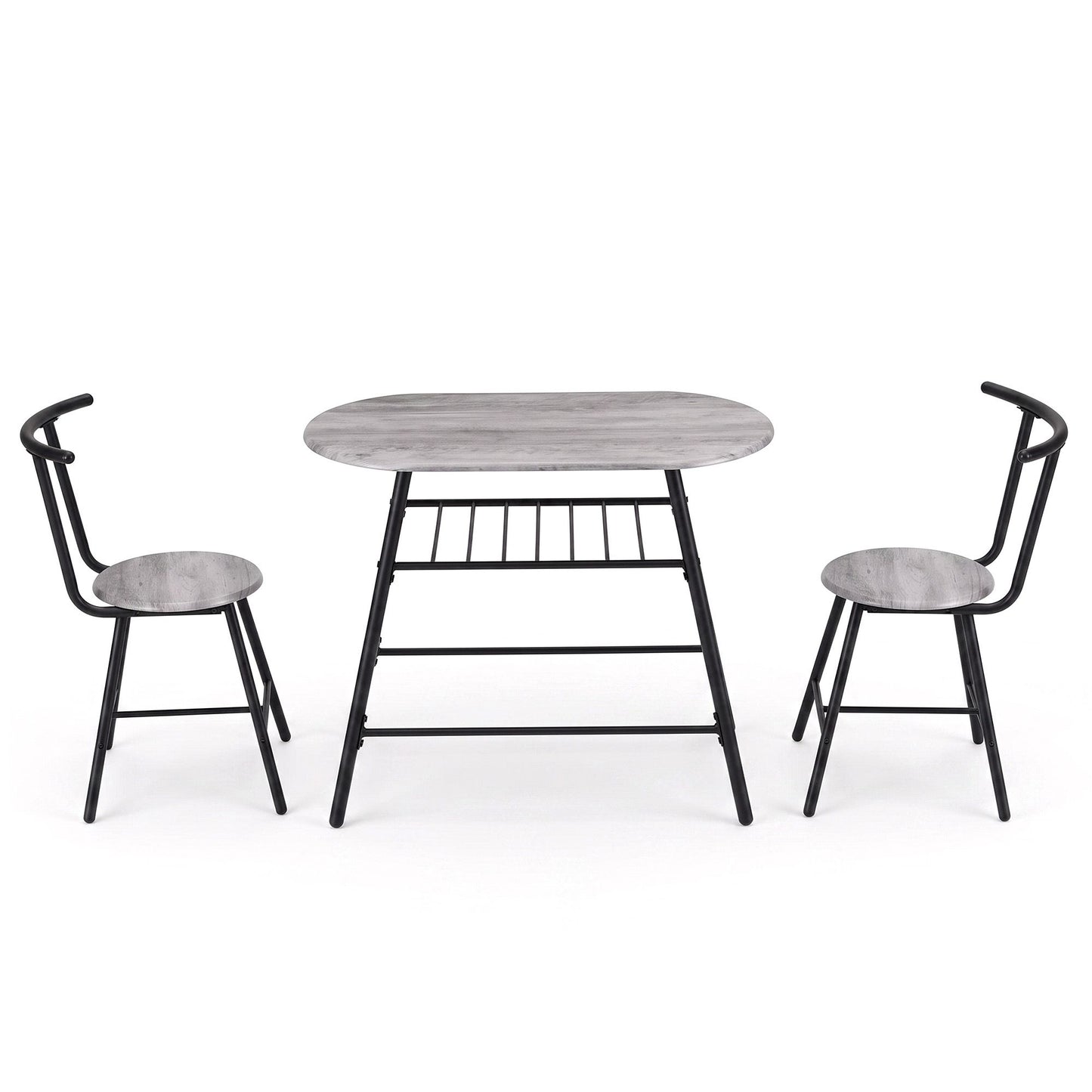 Artiss Oval Dining Table Set 3PC Space-Saving Bistro Kitchen Storage Wine Rack Grey