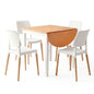 Dining Table and Chairs Set 5PCS, 75-110cm Drop-Leaf Table, with 4 Dining Chairs White Wooden, 4 Seater Dining Table Set for Kitchen, Apartment, Café