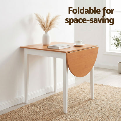 Dining Table and Chairs Set 5PCS, 75-110cm Drop-Leaf Table, with 4 Dining Chairs White Wooden, 4 Seater Dining Table Set for Kitchen, Apartment, Café