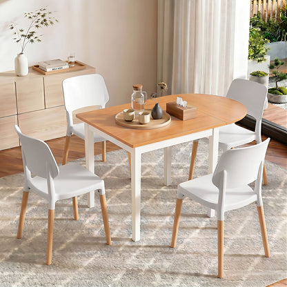 Dining Table and Chairs Set 5PCS, 75-110cm Drop-Leaf Table, with 4 Dining Chairs White Wooden, 4 Seater Dining Table Set for Kitchen, Apartment, Café