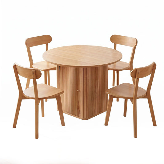 1 Dining Table and 4 Chairs Set Natural Timber