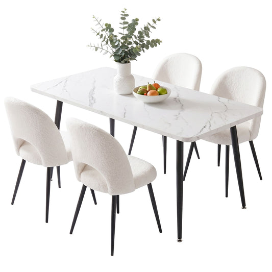 Dining Table and Chairs Set 5pcs Kitchen Furniture Marble White
