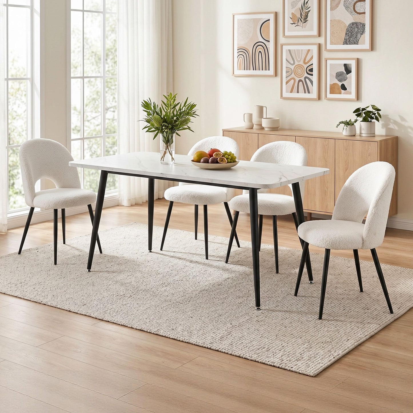 Artiss Dining Table and Chairs Set 5pcs Kitchen Furniture Marble White