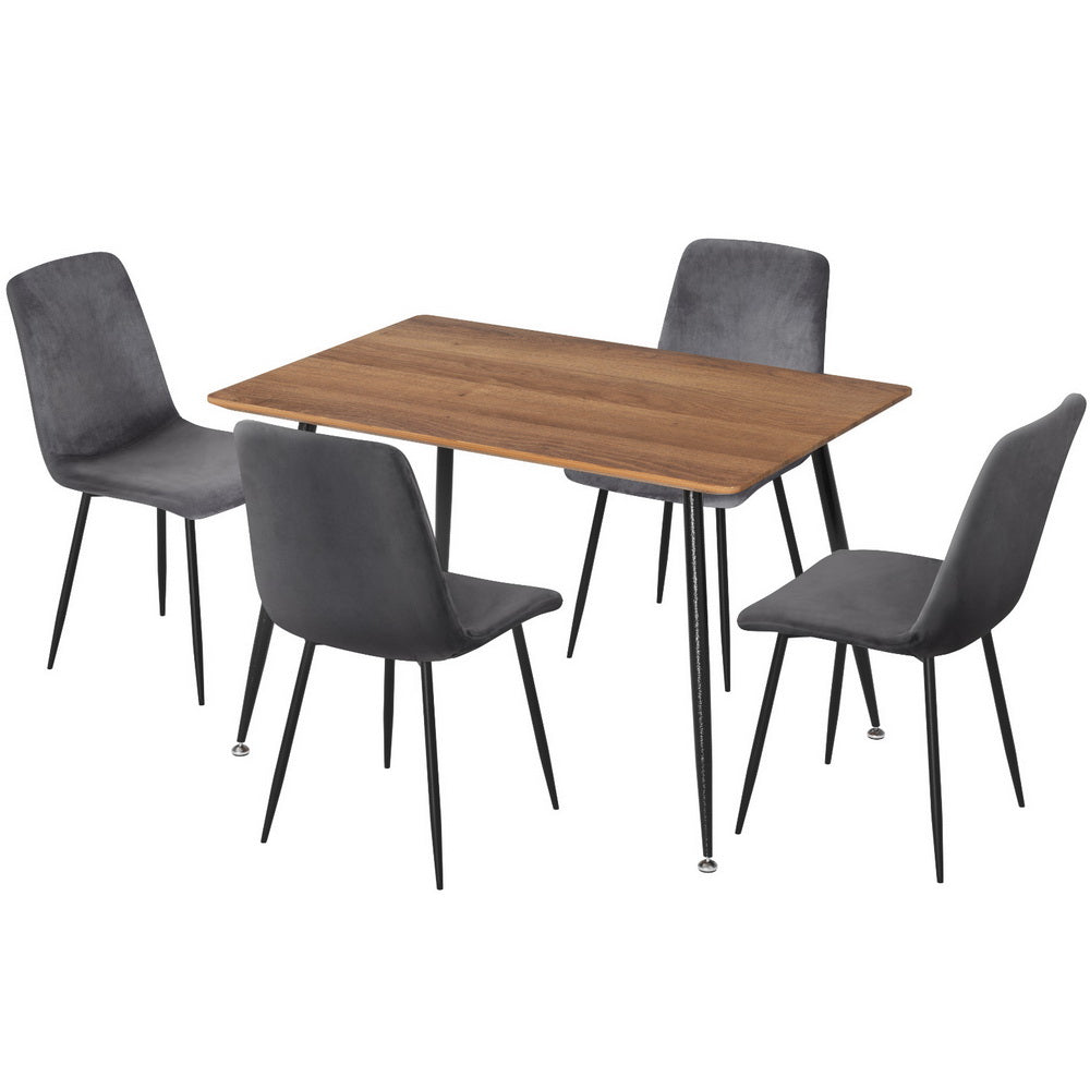 1 Artiss Dining Table and 4 Chairs Set Grey Velvet - Furniture > Dining > Dining Set