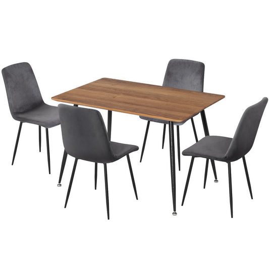 1 Artiss Dining Table and 4 Chairs Set Grey Velvet - Furniture > Dining > Dining Set
