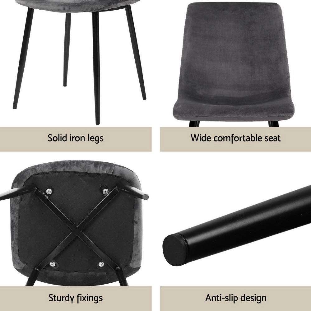 1 Artiss Dining Table and 4 Chairs Set Grey Velvet - Furniture > Dining > Dining Set