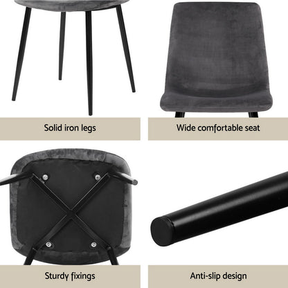 1 Artiss Dining Table and 4 Chairs Set Grey Velvet - Furniture > Dining > Dining Set