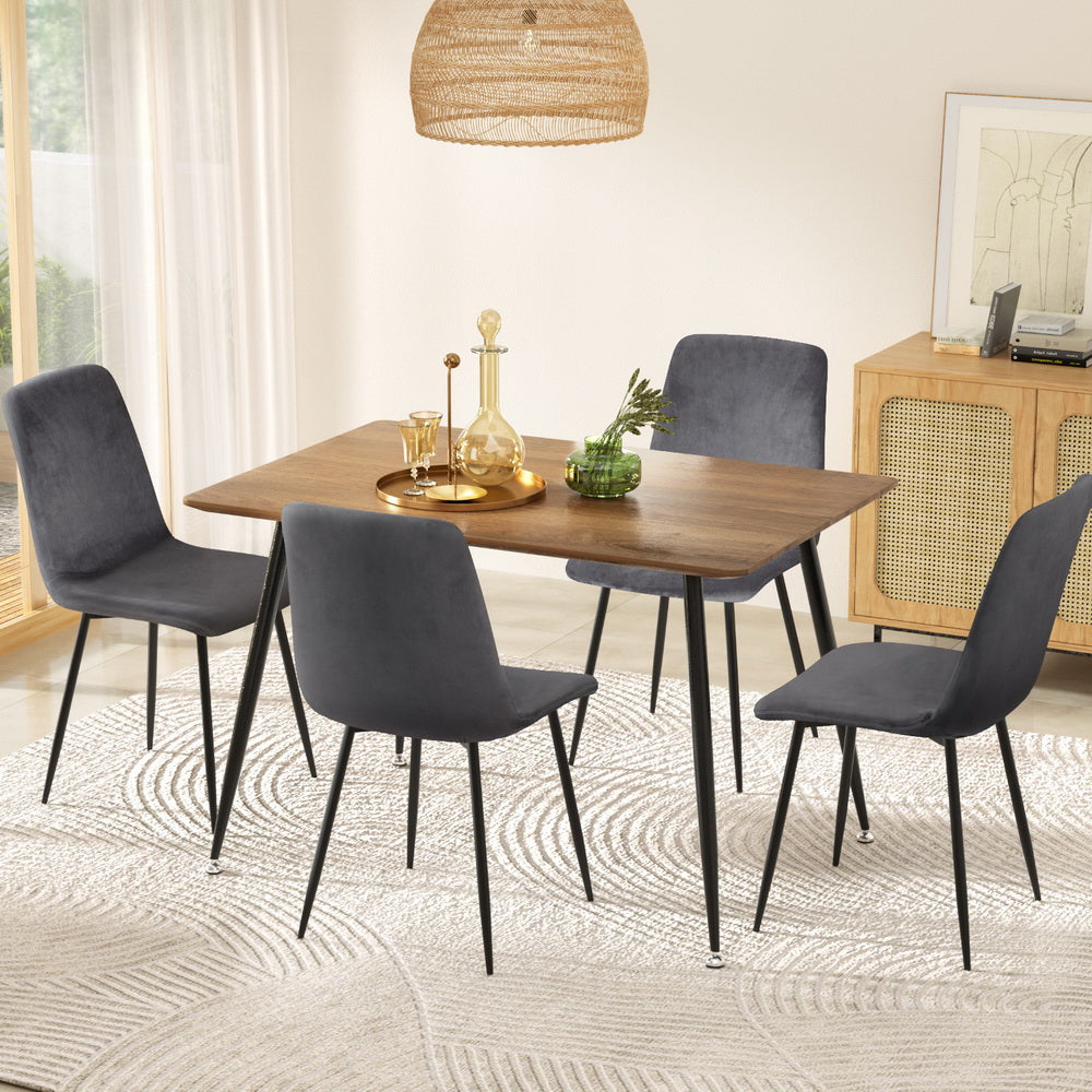 1 Artiss Dining Table and 4 Chairs Set Grey Velvet - Furniture > Dining > Dining Set