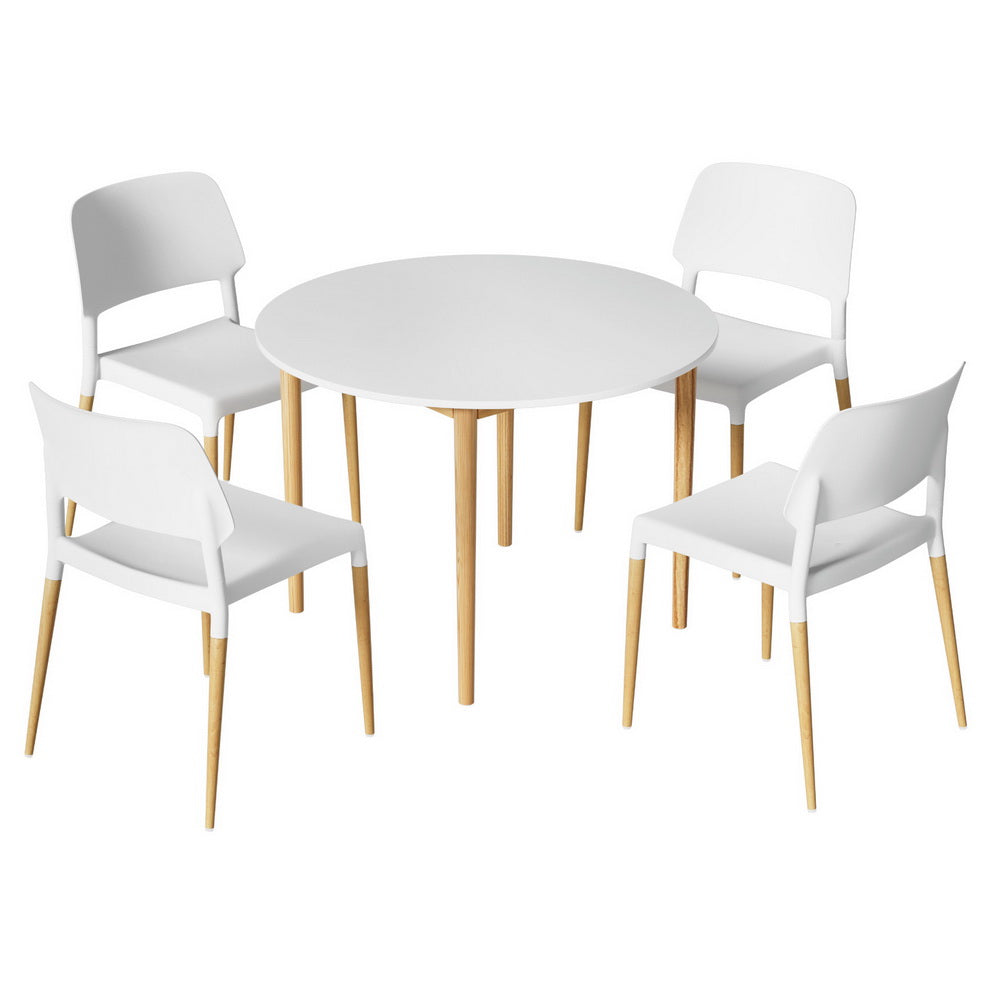 1 Artiss Dining Table and 4 Chairs Set White Wood Furniture > Dining > Dining Set