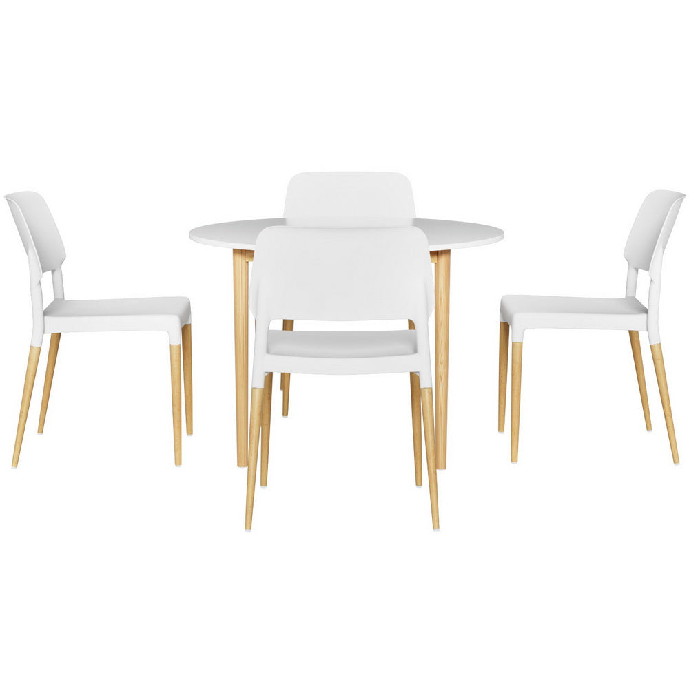 1 Artiss Dining Table and 4 Chairs Set White Wood Furniture > Dining > Dining Set
