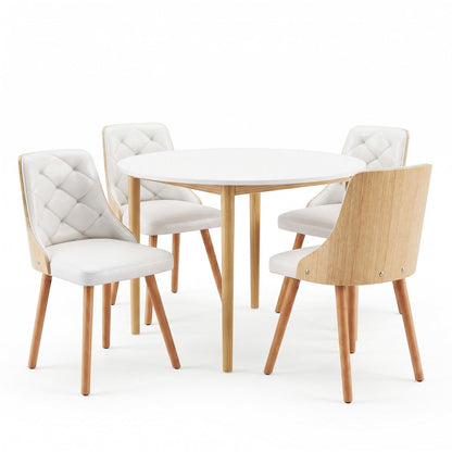 Dining Table and Chairs Set 5PCS Round 4 PU Leather Seater Dining Set White