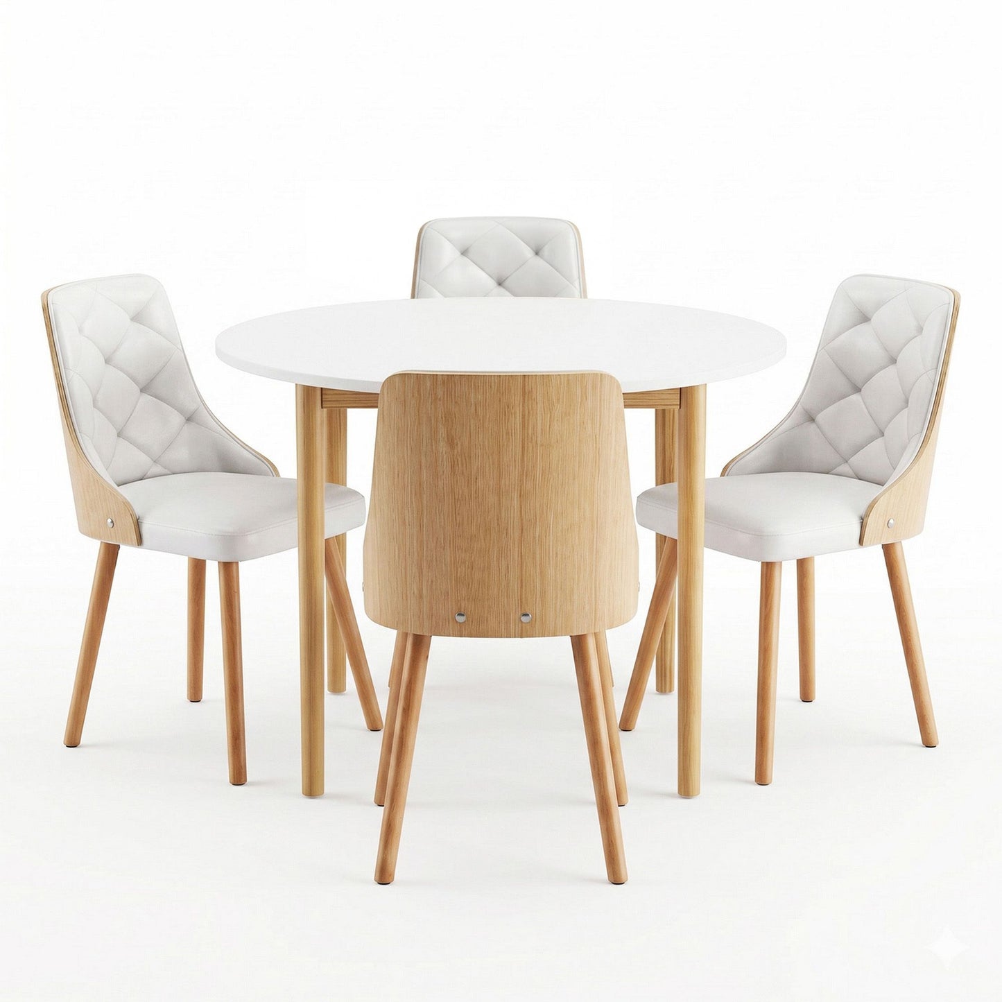 Dining Table and Chairs Set 5PCS Round 4 PU Leather Seater Dining Set White