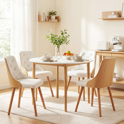 Dining Table and Chairs Set 5PCS Round 4 PU Leather Seater Dining Set White