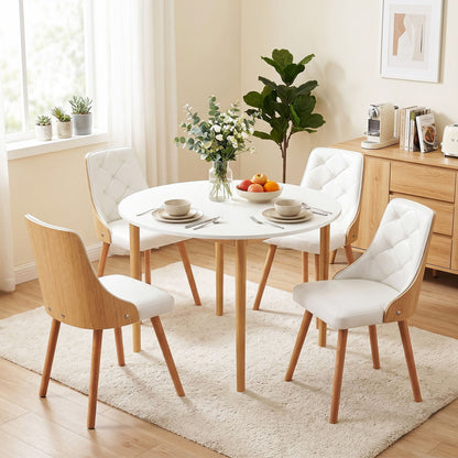 Dining Table and Chairs Set 5PCS Round 4 PU Leather Seater Dining Set White