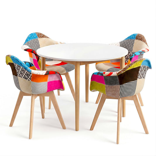 1 Dining Table and 4 Mid Century Chairs Set White