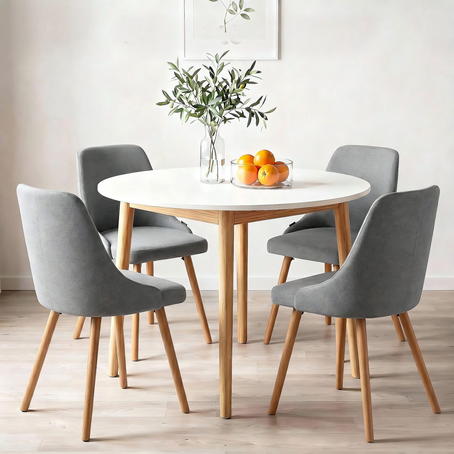 Artiss Round Dining Table and Chairs Set 5pcs Compact Kitchen Furniture White Natural Wood & Grey