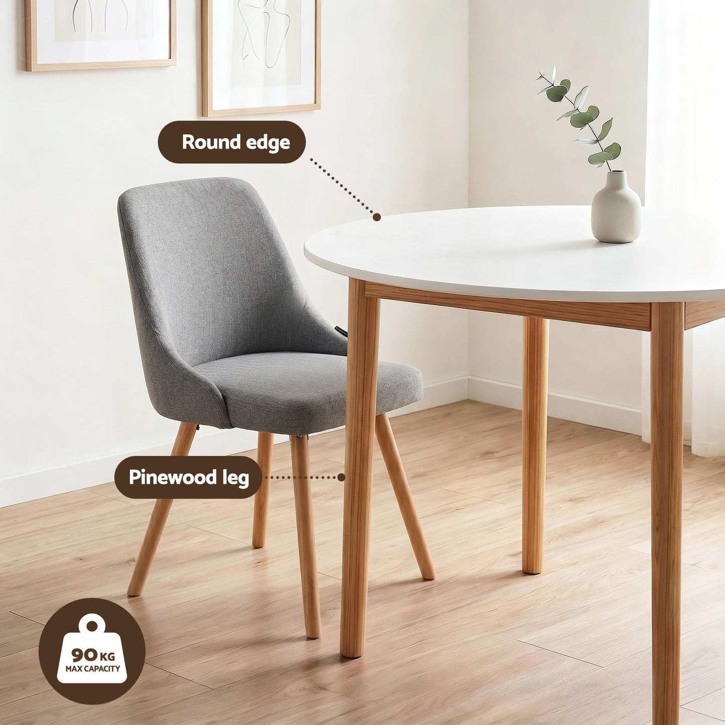 Artiss Round Dining Table and Chairs Set 5pcs Compact Kitchen Furniture White Natural Wood & Grey