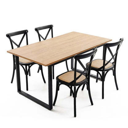 Dining Table and Chairs Set 5PCS Industrial 4 Black Rattan Chairs for Kitchen, Dining Room, Café