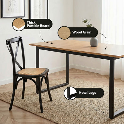 Dining Table and Chairs Set 5PCS Industrial 4 Black Rattan Chairs for Kitchen, Dining Room, Café