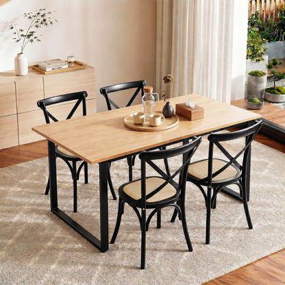 Dining Table and Chairs Set 5PCS Industrial 4 Black Rattan Chairs for Kitchen, Dining Room, Café