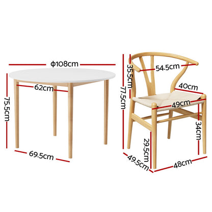 1 Artiss Dining Table and 4 Chairs Set Wishbone Wood Furniture > Dining > Dining Set