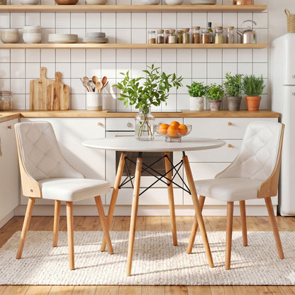 Dining Table and Chairs Set 3PCS 90cm 2 Seater Round Dining Set for Kitchen, Apartment, Dining Room White