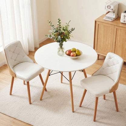 Dining Table and Chairs Set 3PCS 90cm 2 Seater Round Dining Set for Kitchen, Apartment, Dining Room White