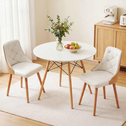 Dining Table and Chairs Set 3PCS 90cm 2 Seater Round Dining Set for Kitchen, Apartment, Dining Room White