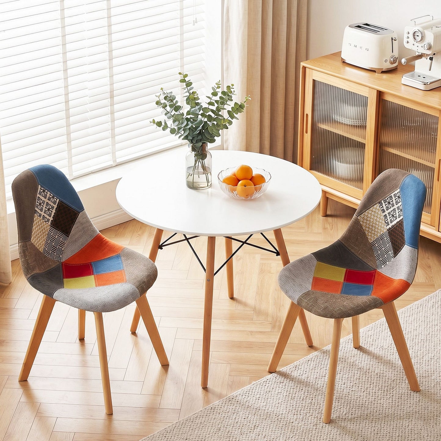 Dining Table and Chairs Set 3PCS Round 2 Seater Dining Set for Kitchen, Apartment, Dining Room White