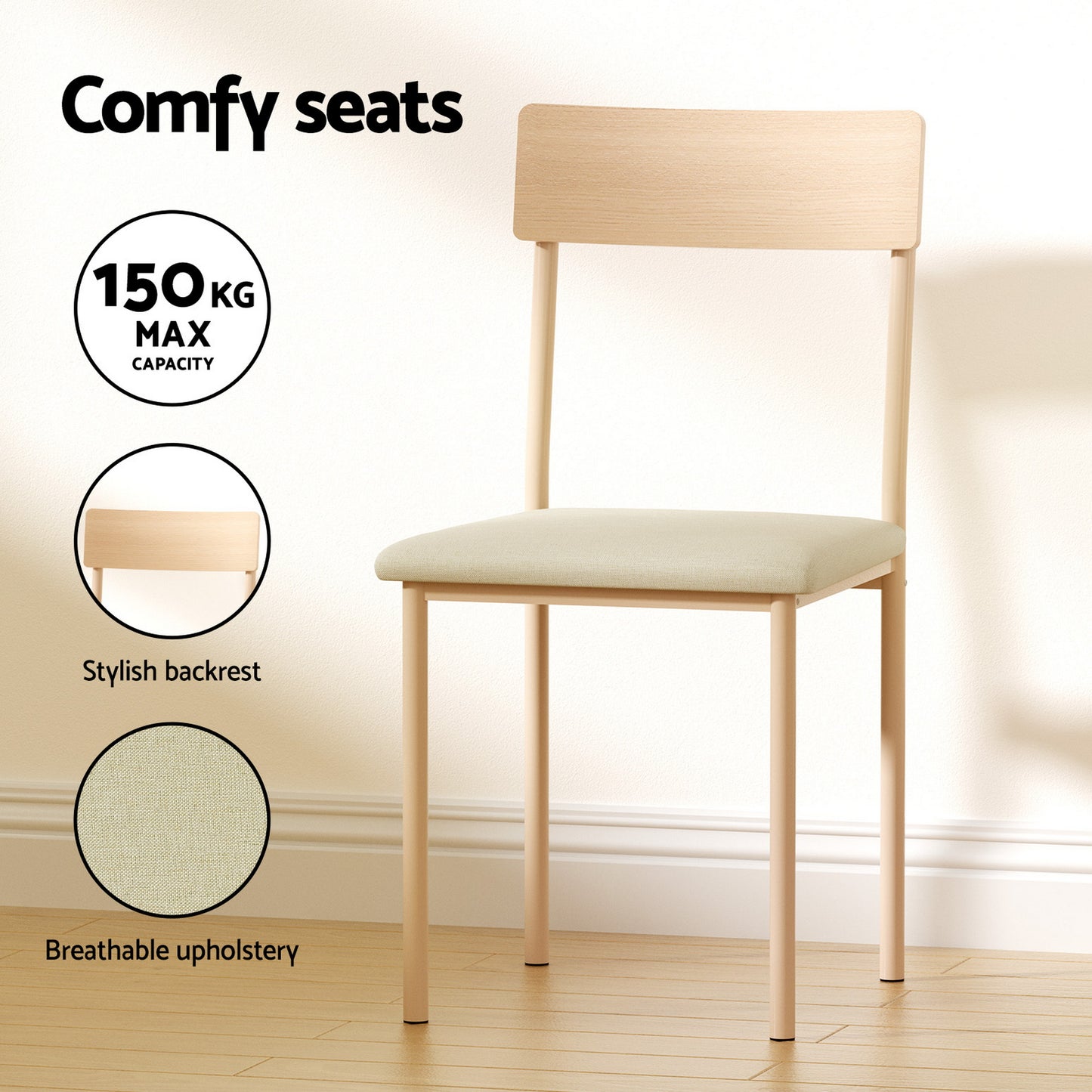 Artiss Dining Table and Chairs Set of 5 Compact Kitchen Furniture Natural Beige