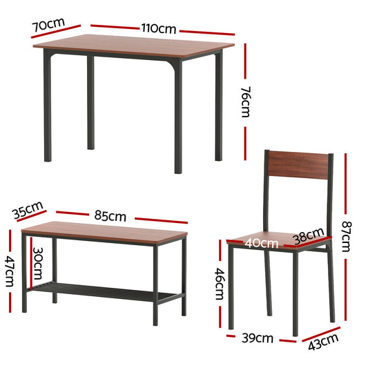 Dining Table and Chairs Set of 4 Storage Bench Kitchen Furniture Walnut