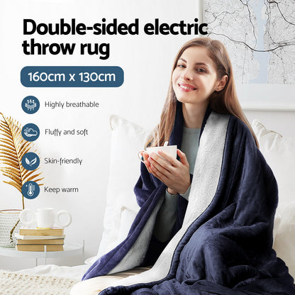 Giselle Electric Throw Rug Heated Blanket Fleece Charcoal - Home & Garden > Bedding > Blankets & Throws