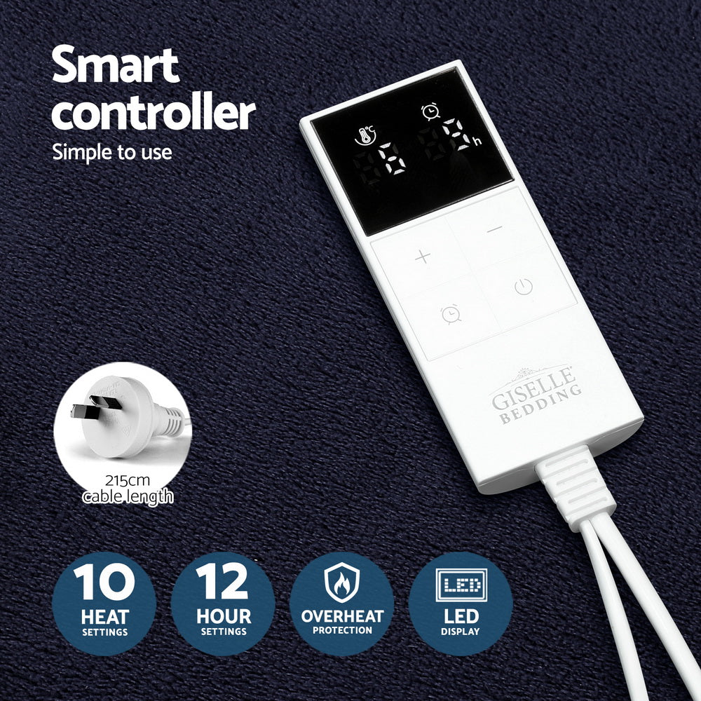 Giselle Electric Throw Rug Heated Blanket Fleece Charcoal - Home & Garden > Bedding > Blankets & Throws