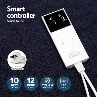 Giselle Electric Throw Rug Heated Blanket Fleece Charcoal - Home & Garden > Bedding > Blankets & Throws