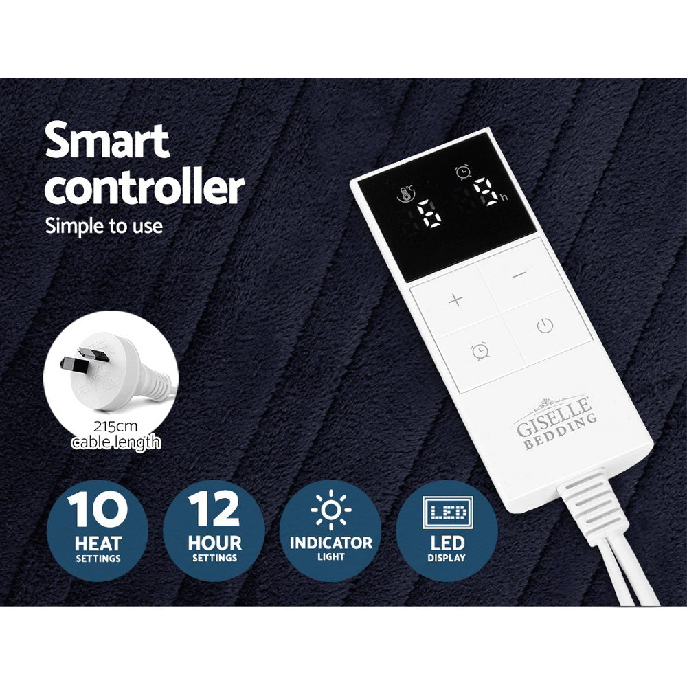 Heated Electric Throw Rug Fleece Sunggle Blanket Washable Charcoal - Home & Garden > Bedding > Blankets & Throws