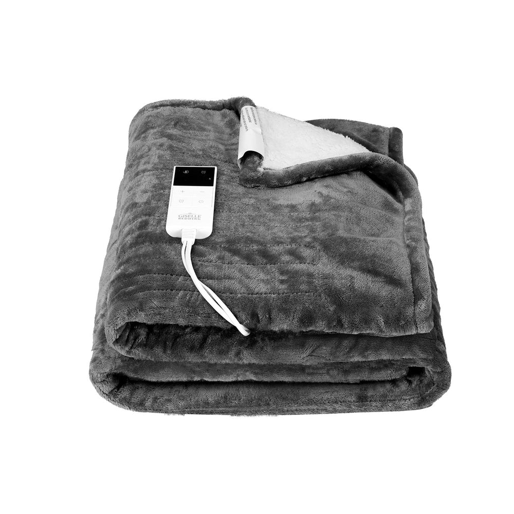 Giselle Electric Throw Rug Heated Blanket Washable Snuggle Flannel Winter Grey - Home & Garden > Bedding > Blankets &