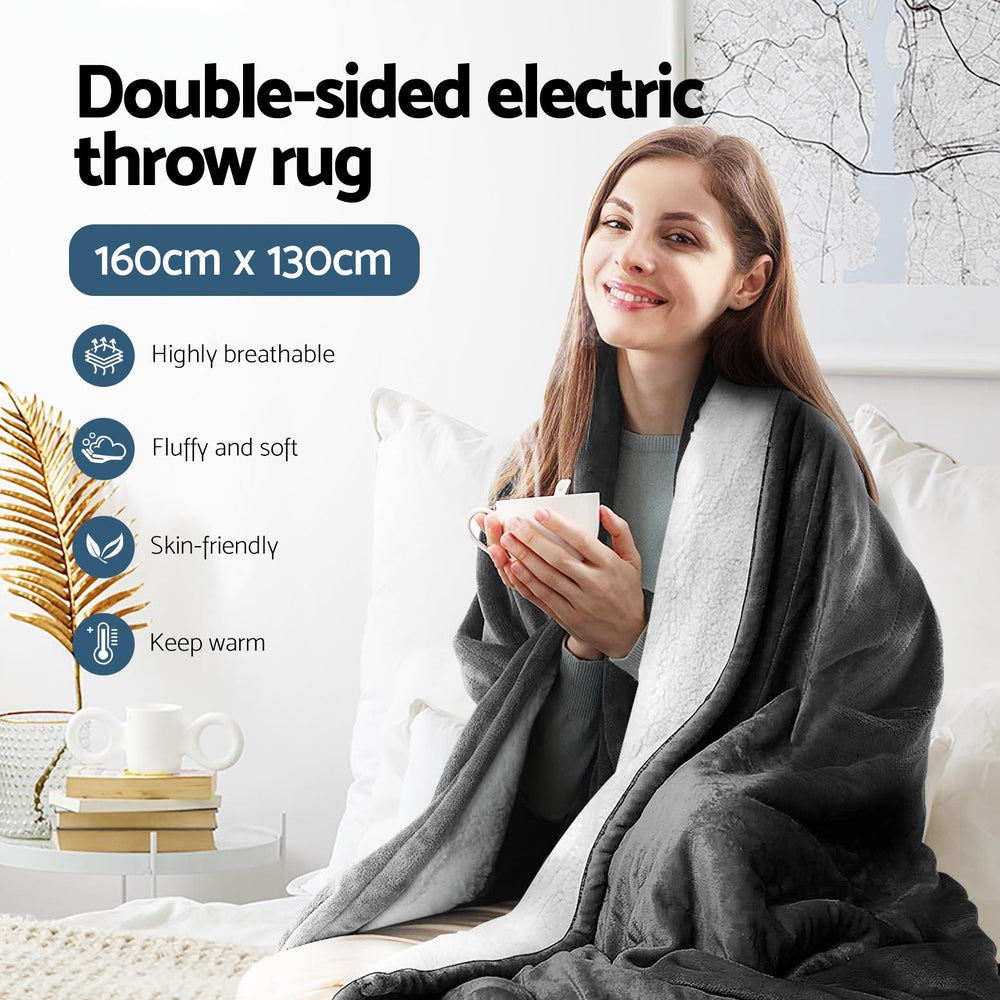 Giselle Electric Throw Rug Heated Blanket Washable Snuggle Flannel Winter Grey - Home & Garden > Bedding > Blankets &