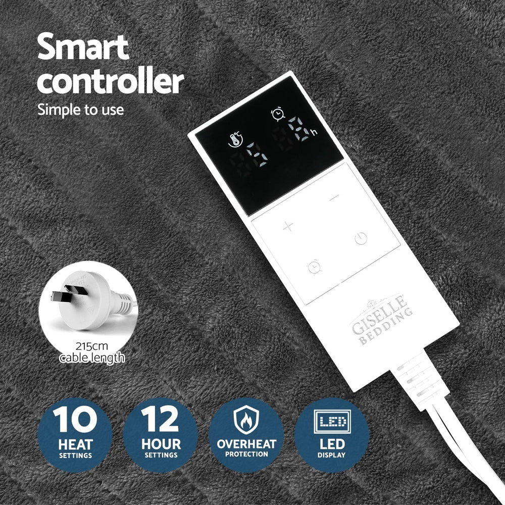 Giselle Electric Throw Rug Heated Blanket Washable Snuggle Flannel Winter Grey - Home & Garden > Bedding > Blankets &