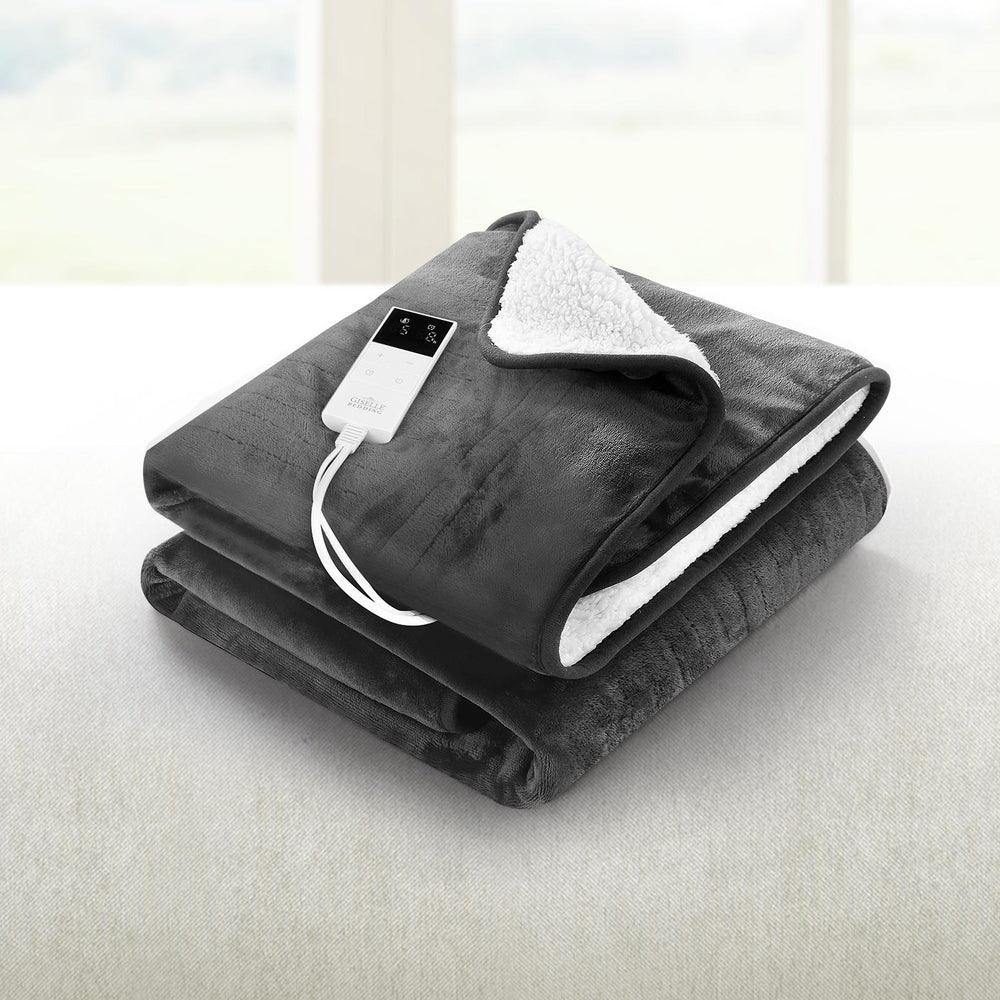 Giselle Electric Throw Rug Heated Blanket Washable Snuggle Flannel Winter Grey - Home & Garden > Bedding > Blankets &