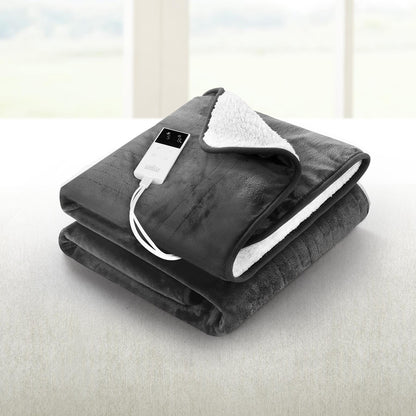 Giselle Electric Throw Rug Heated Blanket Washable Snuggle Flannel Winter Grey - Home & Garden > Bedding > Blankets &