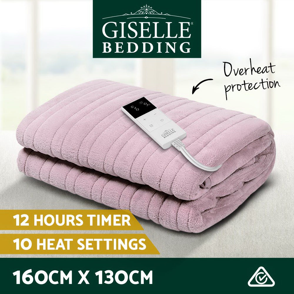 Giselle Electric Throw Rug Heated Blanket Fleece Pink - Home & Garden > Bedding > Blankets & Throws