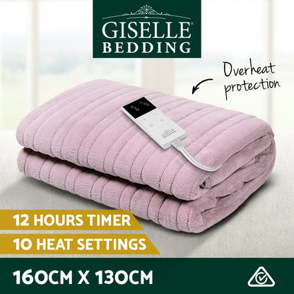 Giselle Electric Throw Rug Heated Blanket Fleece Pink - Home & Garden > Bedding > Blankets & Throws