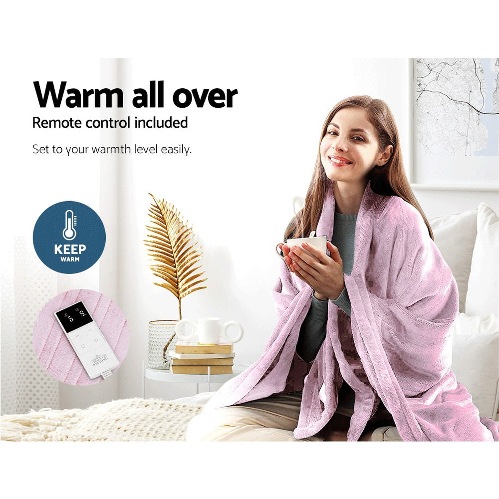 Giselle Electric Throw Rug Heated Blanket Fleece Pink - Home & Garden > Bedding > Blankets & Throws